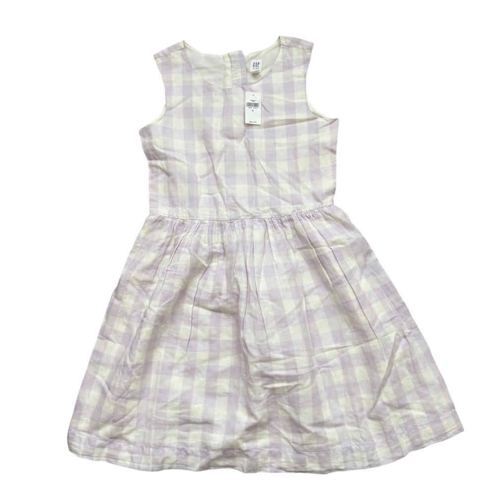 Gap Kids Girls XL 12-13 Purple Gingham Pinafore Linen Blend Sleeveless Dress NWT